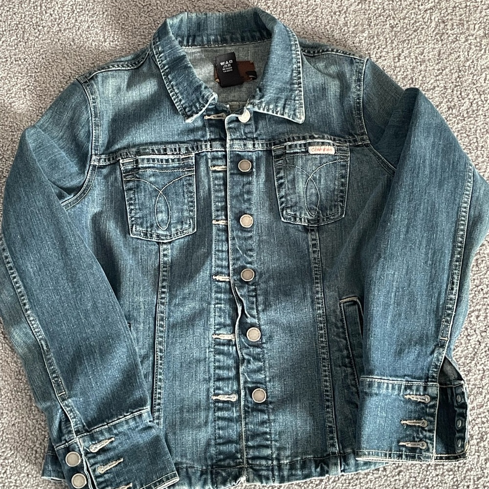 Calvin Klein Jeans Denim Jacket Blue Stretch Trucker Women’s Large - Picture 7 of 9